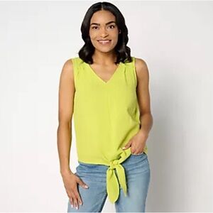 Belle Beach by Kim Gravel Cotton Gauze Tie-Front Tank w/ Ruffle Trim